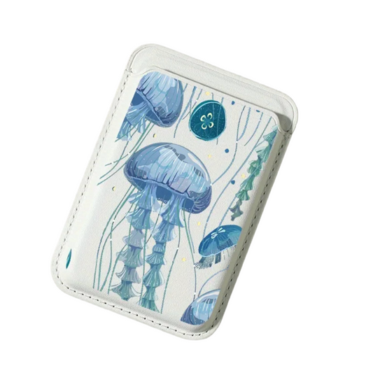 Blue Jellyfish Pattern Artificial Leather Magnetic Card Holder